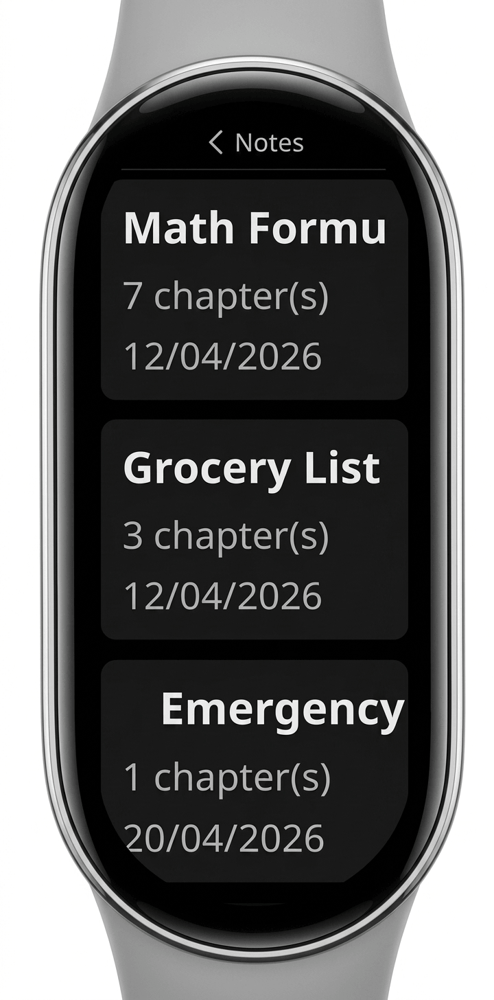 Read notes organized in chapters on Xiaomi smartwatch using Notify