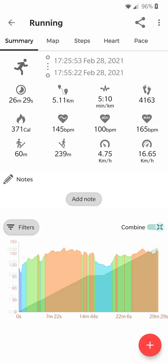 Mi Band Notify App Screenshot - Workout Details