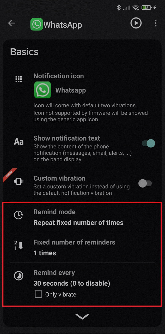 Notify setup repeated Whatsapp notifications