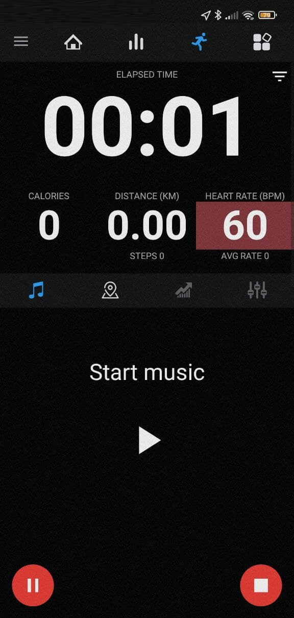 Screenshot of a workout session running on Notify App